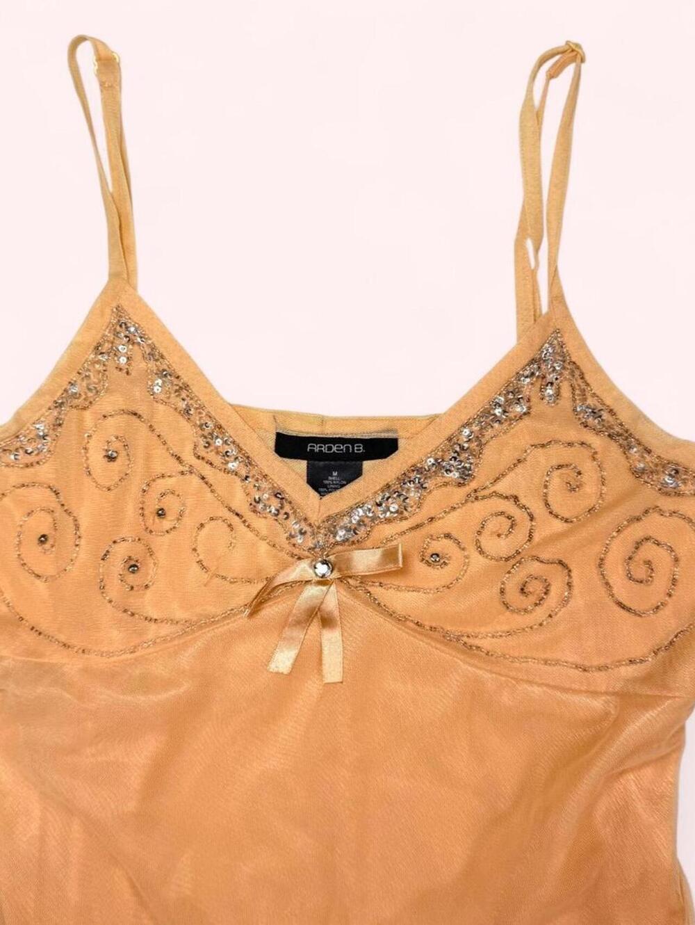 Arden B Y2K Beaded Cami Top with Sequin Swirls and Bow Detail - Picture 2 of 6